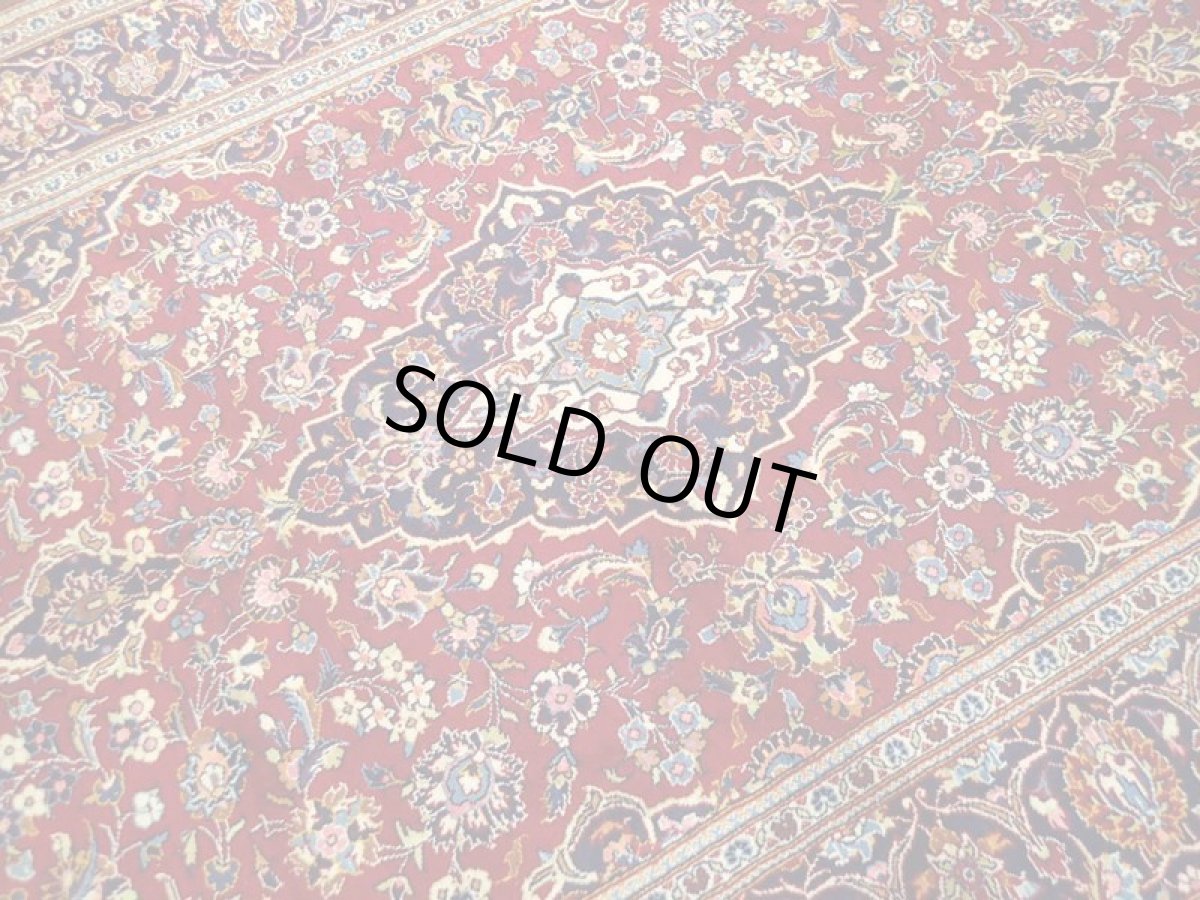 画像7: ペルシャ 絨毯 カシャーン 3m リビング ダイニング サイズ 312 x 198 cm 8 手織り 天然 ウール ラグ カーペット 赤 紺 トランジ ヘリス メダリオン 花柄 (7)