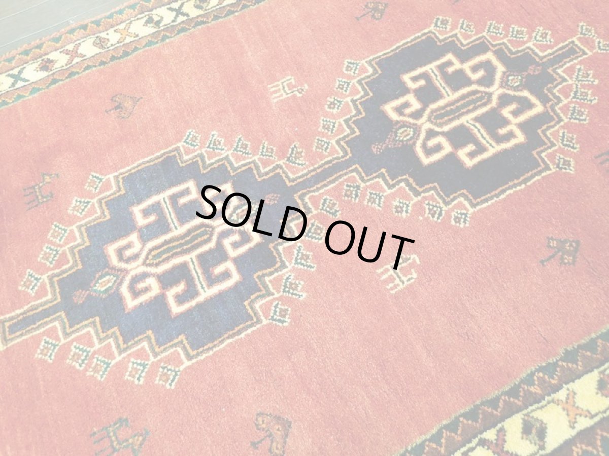 画像6: ペルシャ ギャッベ 1.6m センター ラグ サイズ 161 x 113 cm c194 ハンドメイド ギャベ 天然 ウール 手織り 絨毯 カーペット 赤 オレンジ 黄 トライバル メダリオン (6)