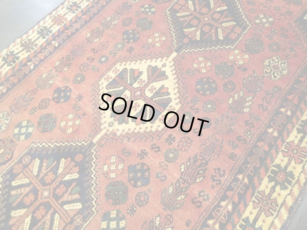 画像5: ペルシャ ギャッベ 1.7m センター ラグ サイズ 171 x 118 cm c193 ハンドメイド ギャベ 天然 ウール 手織り 絨毯 カーペット オレンジ 黄 紺 トライバル メダリオン (5)