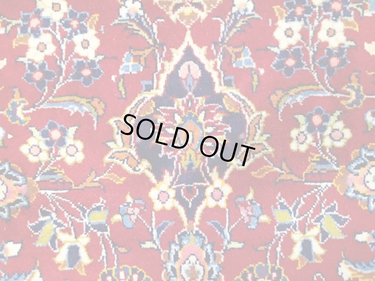 画像11: ペルシャ 絨毯 カシャーン 3m リビング ダイニング サイズ 312 x 198 cm 8 手織り 天然 ウール ラグ カーペット 赤 紺 トランジ ヘリス メダリオン 花柄 (11)