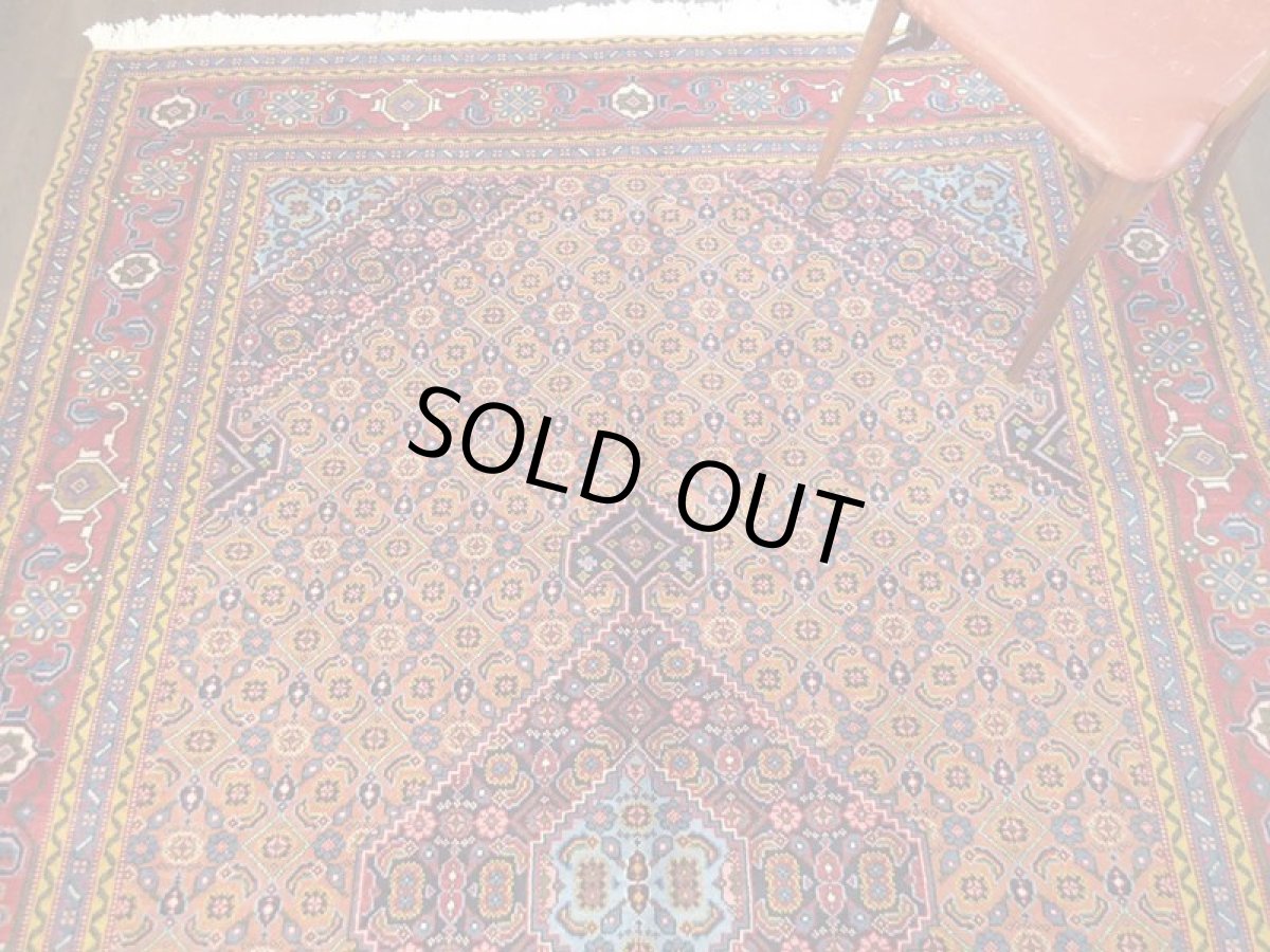 画像7: ペルシャ 絨毯 ムード 2.8m リビング ダイニング サイズ 283 x 194 cm 12 手織り 天然 ウール ラグ カーペット 茶 青 赤 黄 トランジ マヒ メダリオン 柄 (7)