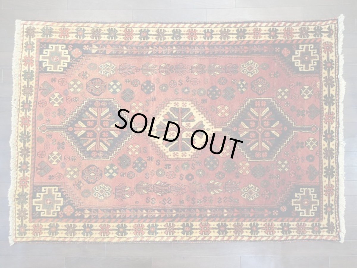 画像2: ペルシャ ギャッベ 1.7m センター ラグ サイズ 171 x 118 cm c193 ハンドメイド ギャベ 天然 ウール 手織り 絨毯 カーペット オレンジ 黄 紺 トライバル メダリオン (2)