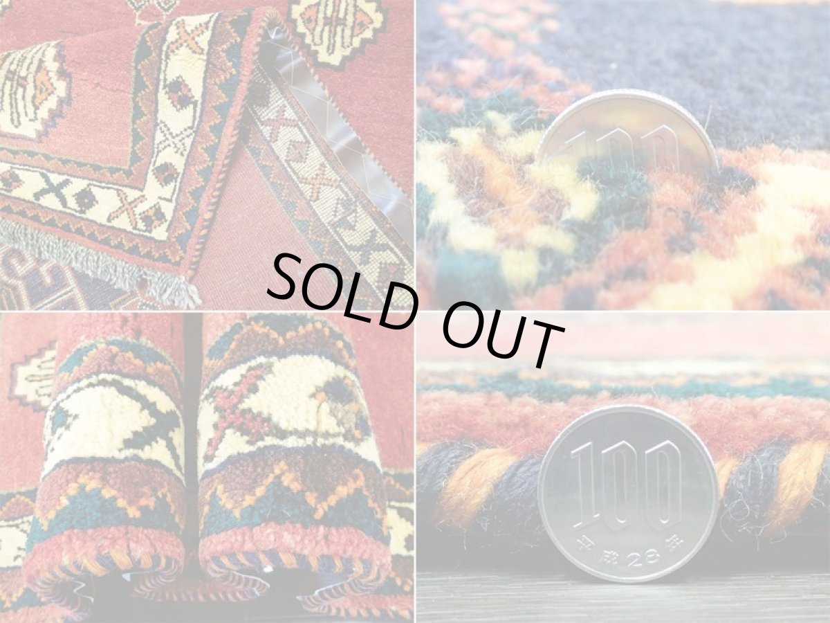 画像11: ペルシャ ギャッベ 1.6m センター ラグ サイズ 161 x 113 cm c194 ハンドメイド ギャベ 天然 ウール 手織り 絨毯 カーペット 赤 オレンジ 黄 トライバル メダリオン (11)