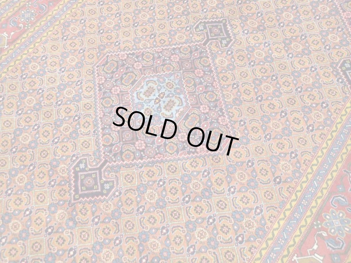 画像8: ペルシャ 絨毯 ムード 2.8m リビング ダイニング サイズ 283 x 194 cm 12 手織り 天然 ウール ラグ カーペット 茶 青 赤 黄 トランジ マヒ メダリオン 柄 (8)