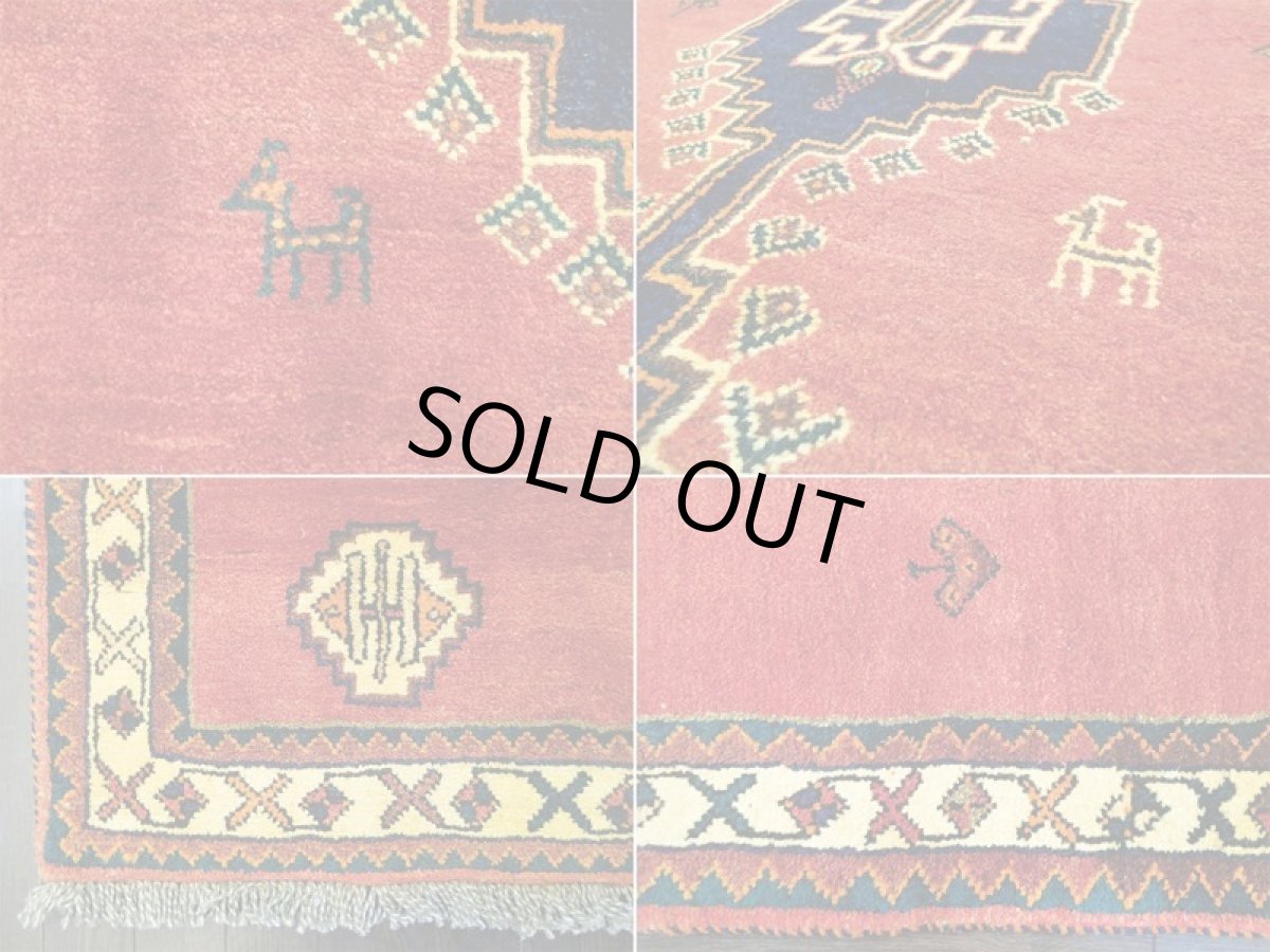 画像10: ペルシャ ギャッベ 1.6m センター ラグ サイズ 161 x 113 cm c194 ハンドメイド ギャベ 天然 ウール 手織り 絨毯 カーペット 赤 オレンジ 黄 トライバル メダリオン (10)