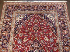 画像6: ペルシャ 絨毯 カシャーン 3m リビング ダイニング サイズ 312 x 198 cm 8 手織り 天然 ウール ラグ カーペット 赤 紺 トランジ ヘリス メダリオン 花柄 (6)