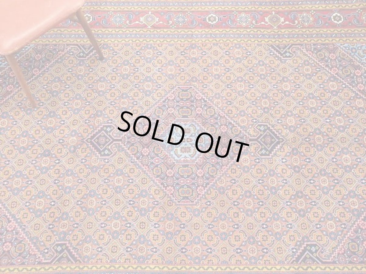 画像4: ペルシャ 絨毯 ムード 2.8m リビング ダイニング サイズ 283 x 194 cm 12 手織り 天然 ウール ラグ カーペット 茶 青 赤 黄 トランジ マヒ メダリオン 柄 (4)