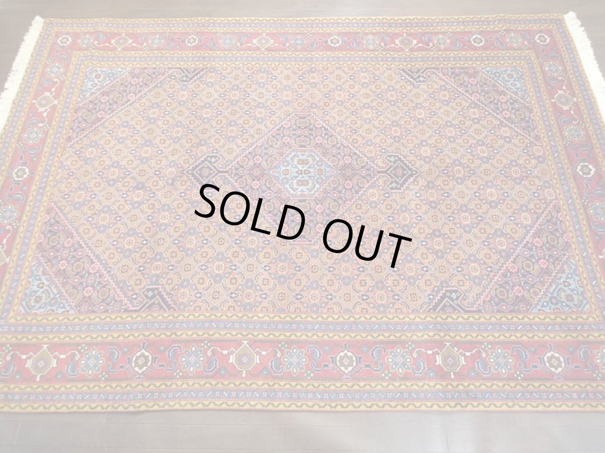 画像2: ペルシャ 絨毯 ムード 2.8m リビング ダイニング サイズ 283 x 194 cm 12 手織り 天然 ウール ラグ カーペット 茶 青 赤 黄 トランジ マヒ メダリオン 柄 (2)