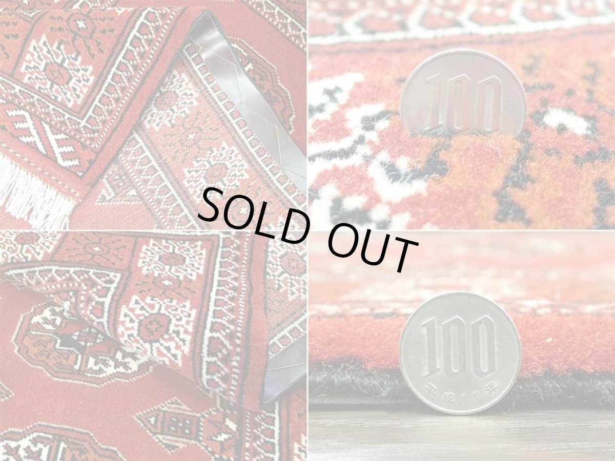 画像10: 新品 トルクメン ペルシャ 絨毯 1.2m アクセント サイズ 120 x 81 cm 206 トライバル ラグ 天然 ウール 敷物 マット カーペット エンジ 赤 白 (10)