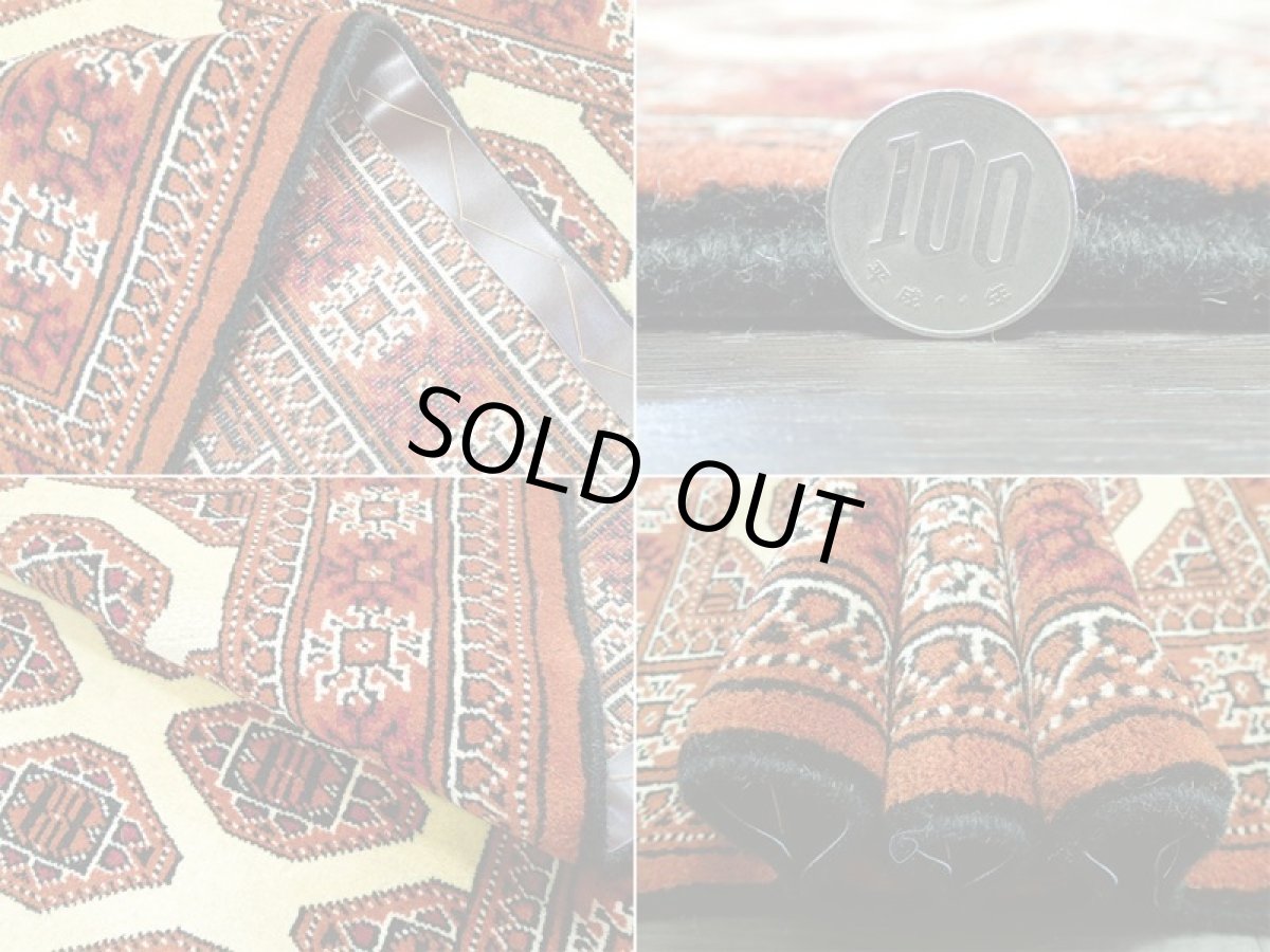 画像10: 新品 トルクメン ペルシャ 絨毯 1.2m アクセント サイズ 124 x 80 cm 208 トライバル ラグ 天然 ウール 敷物 マット カーペット エンジ クリーム n-208-12480a001 (10)