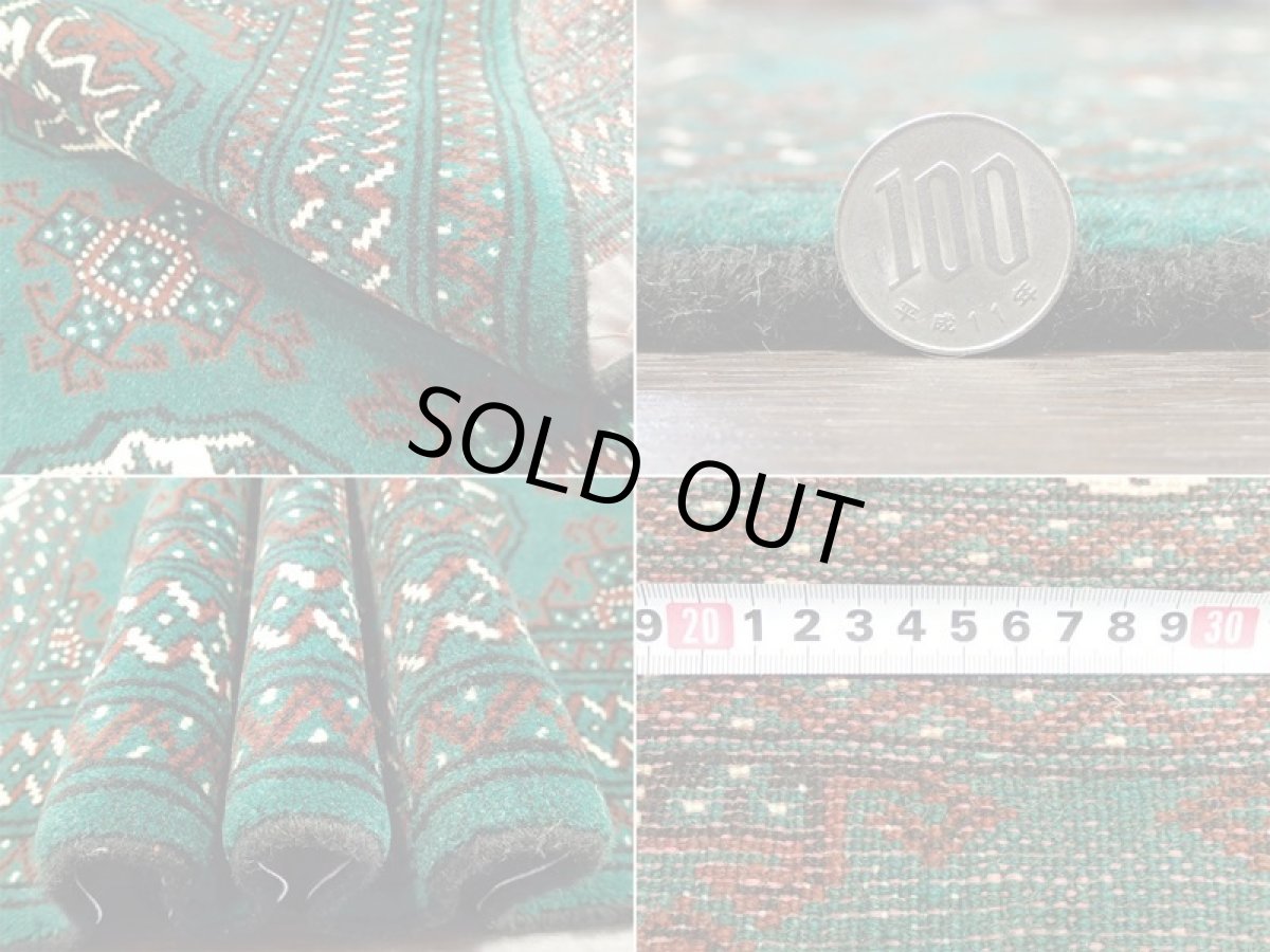 画像10: 新品 トルクメン ペルシャ 絨毯 1.3m アクセント サイズ 133 x 77 cm 188 トライバル ラグ 天然 ウール 敷物 マット カーペット 緑 エンジ (10)