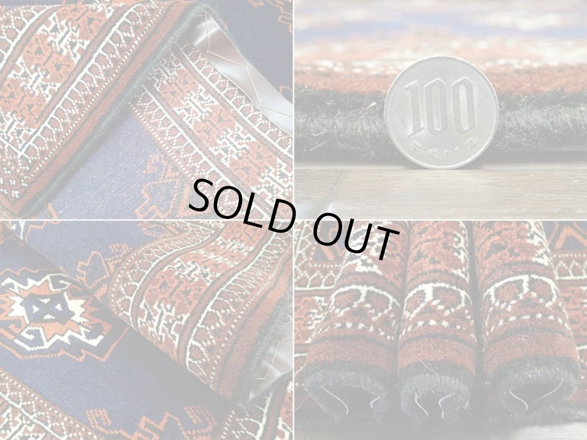 画像10: 新品 トルクメン ペルシャ 絨毯 1.2m アクセント サイズ 126 x 84 cm 195 トライバル ラグ 天然 ウール 敷物 マット カーペット 紺 エンジ 茶 赤 民族 柄 (10)