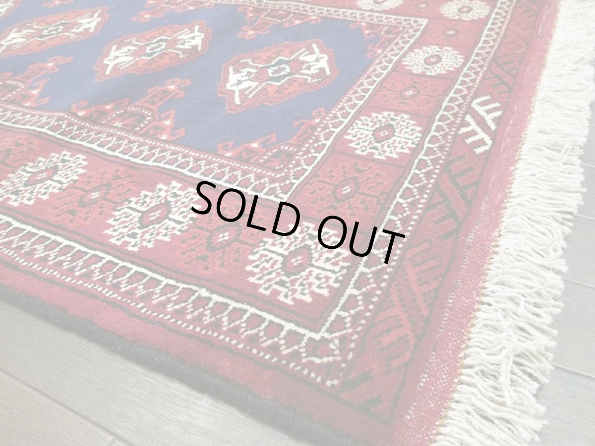 画像5: 新品 トルクメン ペルシャ 絨毯 1.2m アクセント サイズ 123 x 78 cm 193 トライバル ラグ 天然 ウール 敷物 マット カーペット ワインレッド 紺 赤 民族 柄 (5)