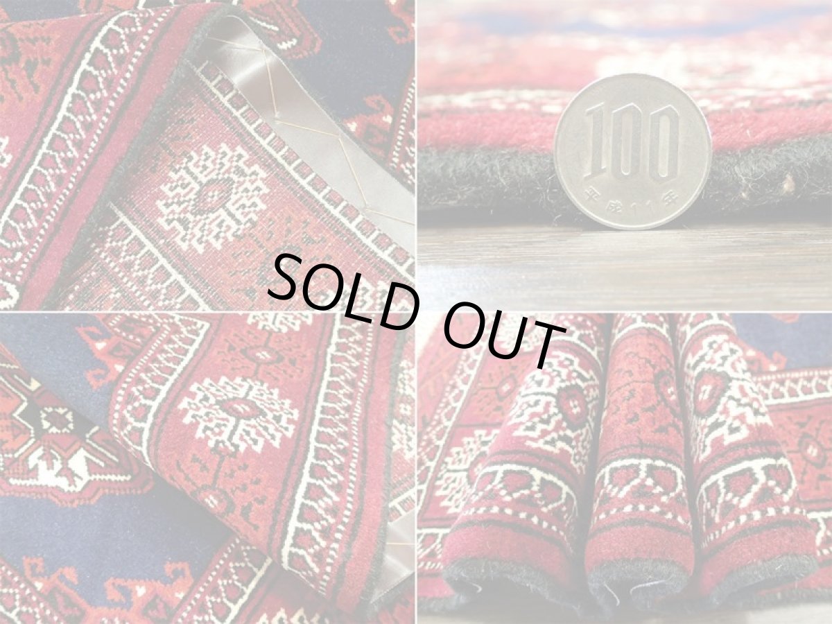 画像10: 新品 トルクメン ペルシャ 絨毯 1.2m アクセント サイズ 123 x 78 cm 193 トライバル ラグ 天然 ウール 敷物 マット カーペット ワインレッド 紺 赤 民族 柄 (10)