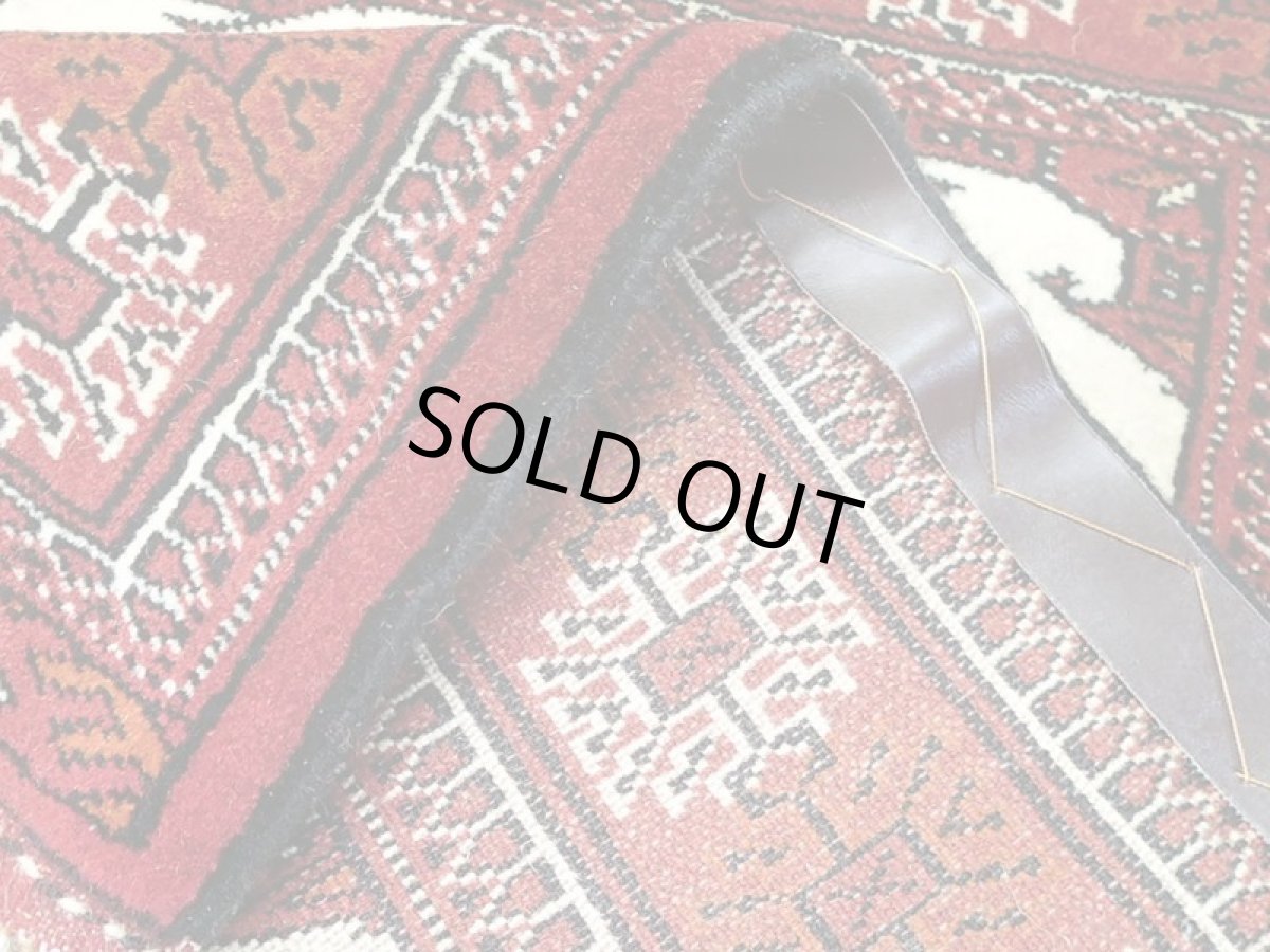 画像7: 新品 トルクメン ペルシャ 絨毯 1.2m アクセント サイズ 122 x 81 cm 197 トライバル ラグ 天然 ウール 敷物 マット カーペット 赤 エンジ クリーム 民族 柄 (7)