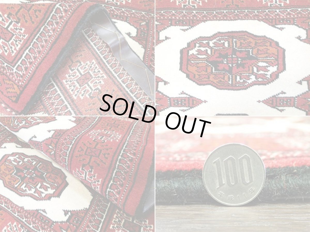 画像10: 新品 トルクメン ペルシャ 絨毯 1.2m アクセント サイズ 122 x 81 cm 197 トライバル ラグ 天然 ウール 敷物 マット カーペット 赤 エンジ クリーム 民族 柄 (10)