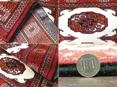 画像10: 新品 トルクメン ペルシャ 絨毯 1.2m アクセント サイズ 122 x 81 cm 197 トライバル ラグ 天然 ウール 敷物 マット カーペット 赤 エンジ クリーム 民族 柄 (10)