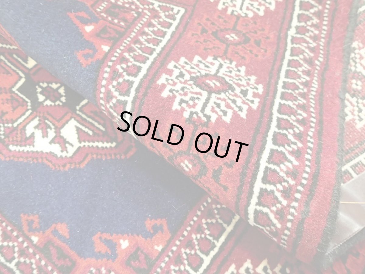 画像8: 新品 トルクメン ペルシャ 絨毯 1.2m アクセント サイズ 123 x 78 cm 193 トライバル ラグ 天然 ウール 敷物 マット カーペット ワインレッド 紺 赤 民族 柄 (8)