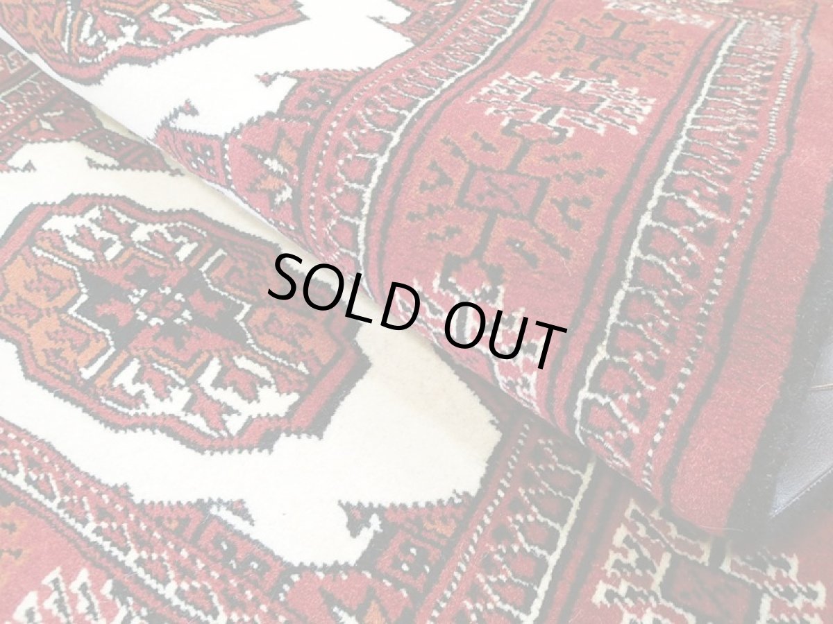 画像8: 新品 トルクメン ペルシャ 絨毯 1.2m アクセント サイズ 122 x 81 cm 197 トライバル ラグ 天然 ウール 敷物 マット カーペット 赤 エンジ クリーム 民族 柄 (8)