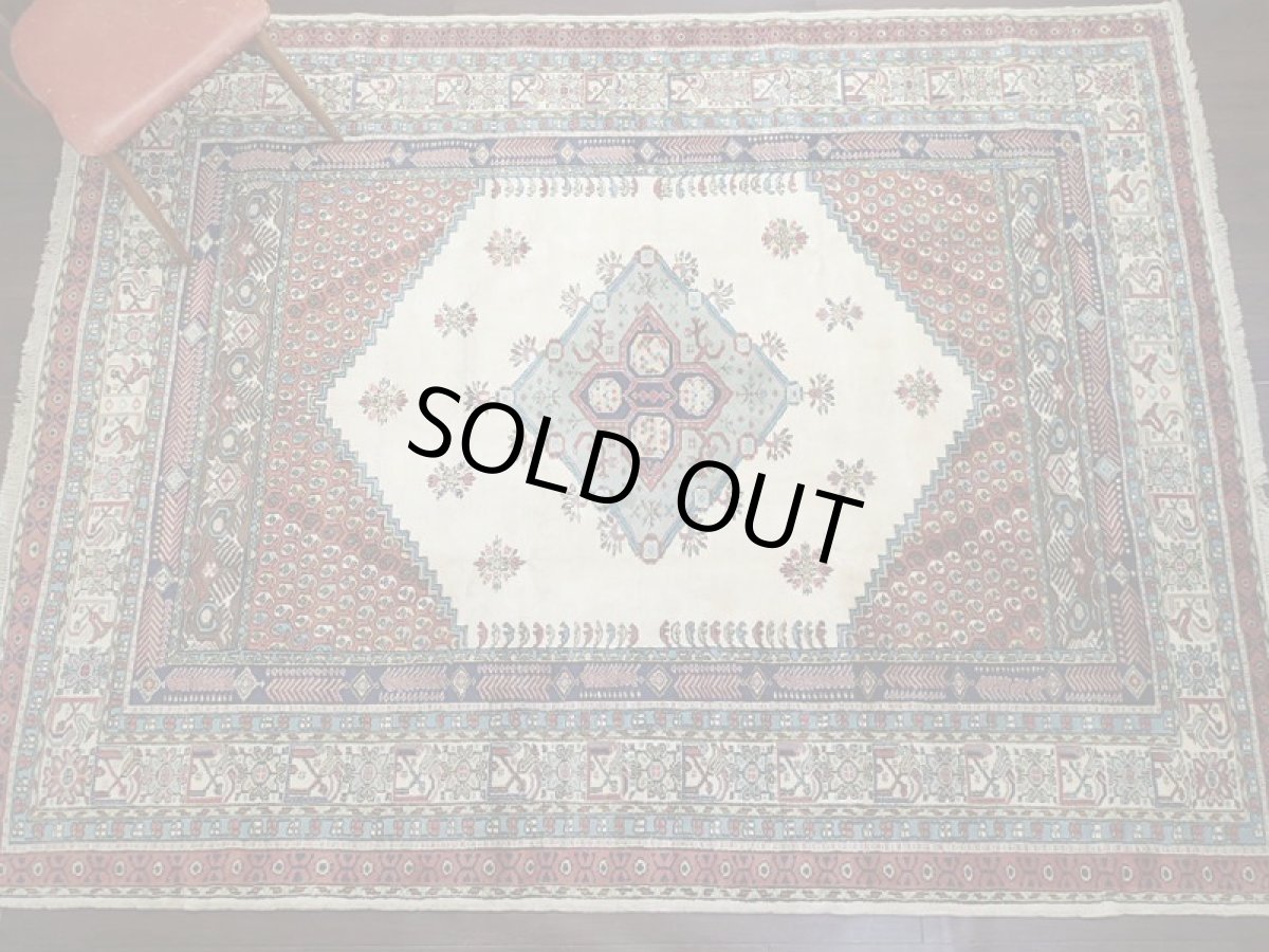 画像2: ペルシャ 絨毯 アルデビル 2.7m リビング ダイニング サイズ 270 x 209 cm 26 トライバル ラグ 天然 ウール 敷物 マット カーペット ナチュラル クリーム 茶 水 空色 カラフル 民族 柄 大判 (2)