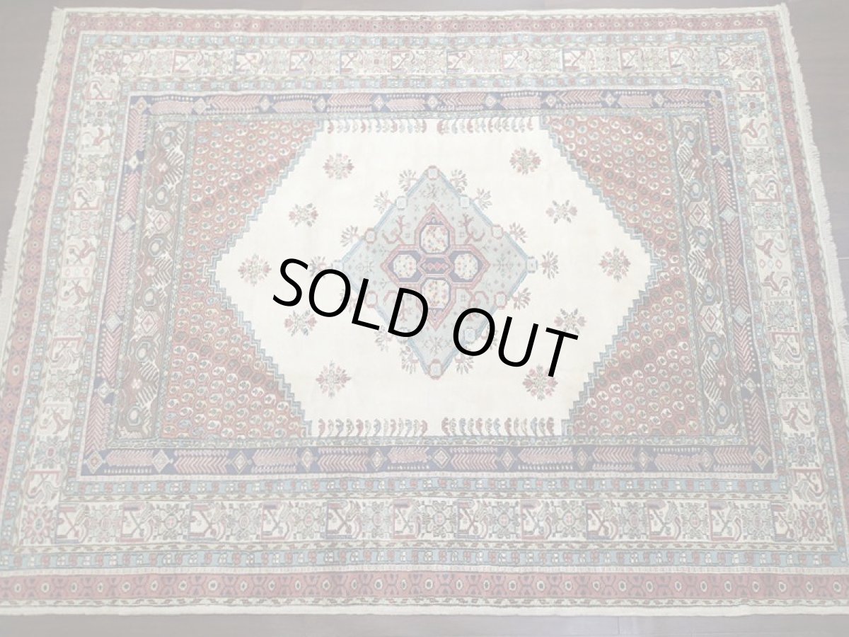 画像3: ペルシャ 絨毯 アルデビル 2.7m リビング ダイニング サイズ 270 x 209 cm 26 トライバル ラグ 天然 ウール 敷物 マット カーペット ナチュラル クリーム 茶 水 空色 カラフル 民族 柄 大判 (3)