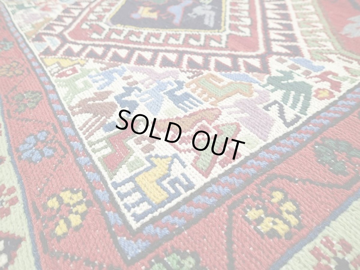 画像5: ペルシャ キリム グーチャン シルク ウール 1m 玄関 マット サイズ 100 x 82 cm 128 スマック 手織り トライバル ラグ 天然 ウール マット 絨毯 カーペット カラフル 動物 柄 (5)