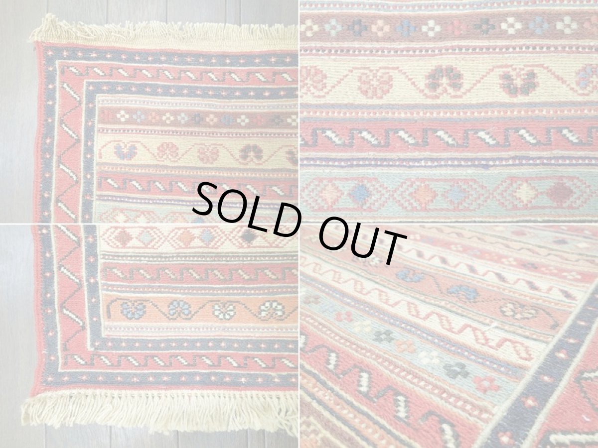 画像10: ペルシャ キリム グーチャン 1m 玄関 マット サイズ 100 x 52 cm 133 スマック 手織り トライバル ラグ 天然 ウール マット 絨毯 カーペット カラフル (10)