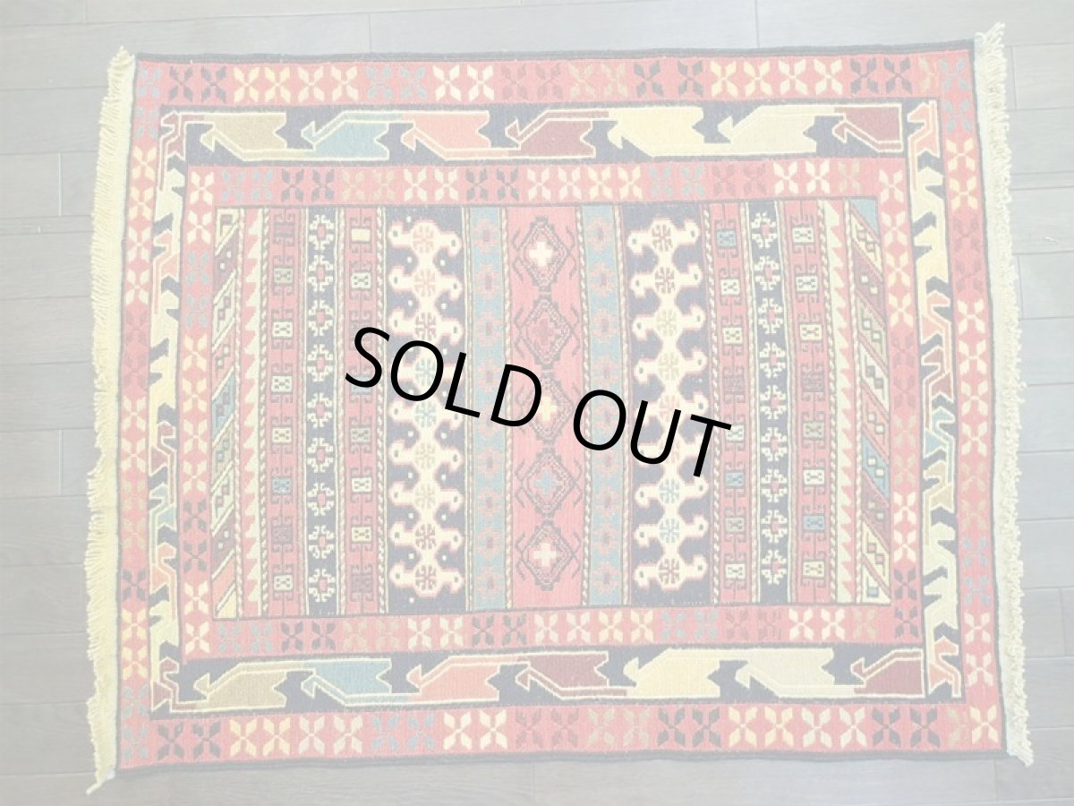 画像3: ペルシャ キリム グーチャン 1m 玄関 マット サイズ 103 x 81 cm 109 スマック 手織り トライバル ラグ 天然 ウール マット 絨毯 カーペット カラフル (3)