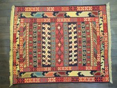 画像3: ペルシャ キリム グーチャン 1m 玄関 マット サイズ 103 x 81 cm 109 スマック 手織り トライバル ラグ 天然 ウール マット 絨毯 カーペット カラフル (3)