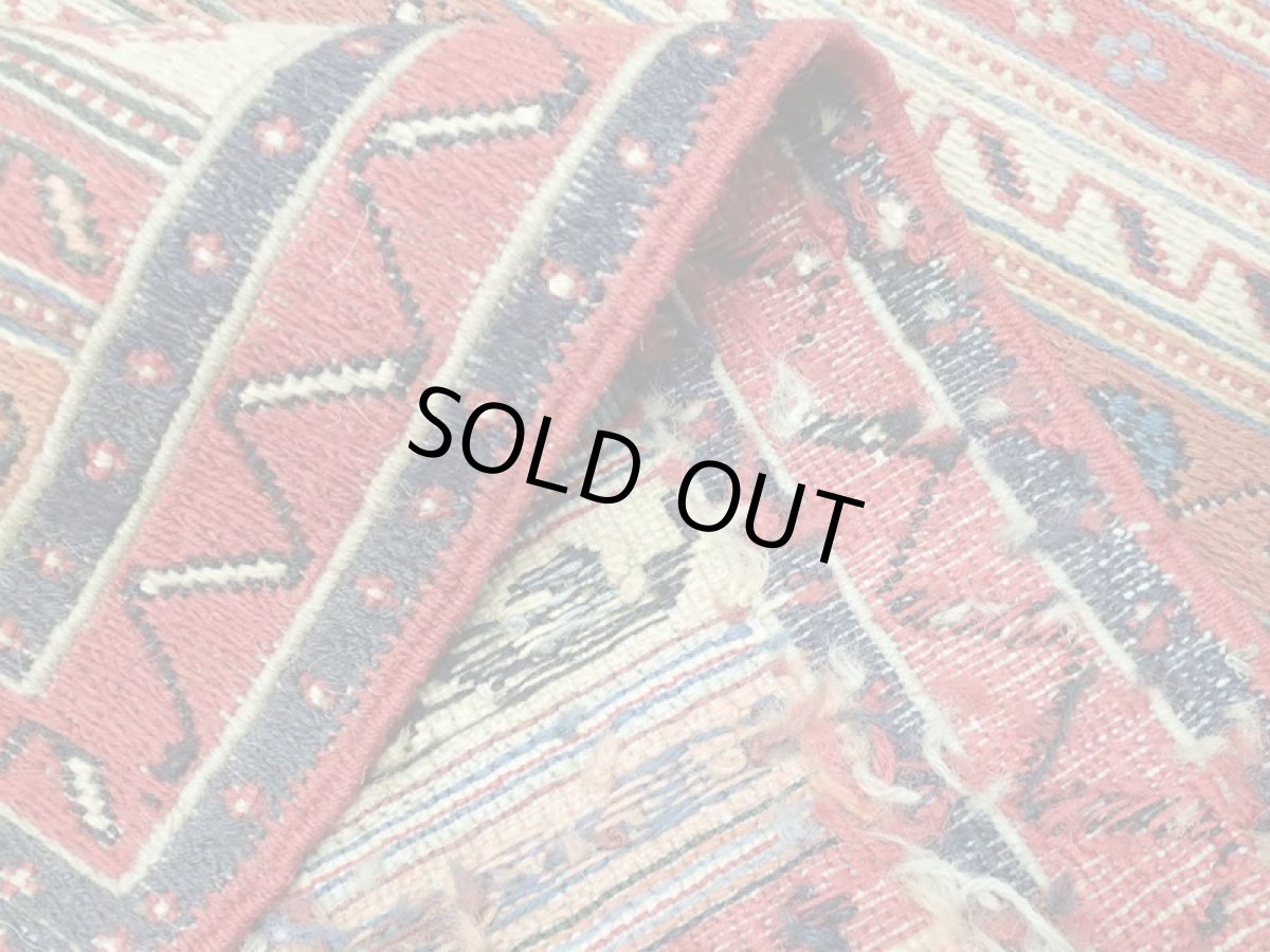 画像7: ペルシャ キリム グーチャン 1m 玄関 マット サイズ 100 x 52 cm 133 スマック 手織り トライバル ラグ 天然 ウール マット 絨毯 カーペット カラフル (7)