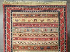画像1: ペルシャ キリム グーチャン 1m 玄関 マット サイズ 100 x 52 cm 133 スマック 手織り トライバル ラグ 天然 ウール マット 絨毯 カーペット カラフル (1)