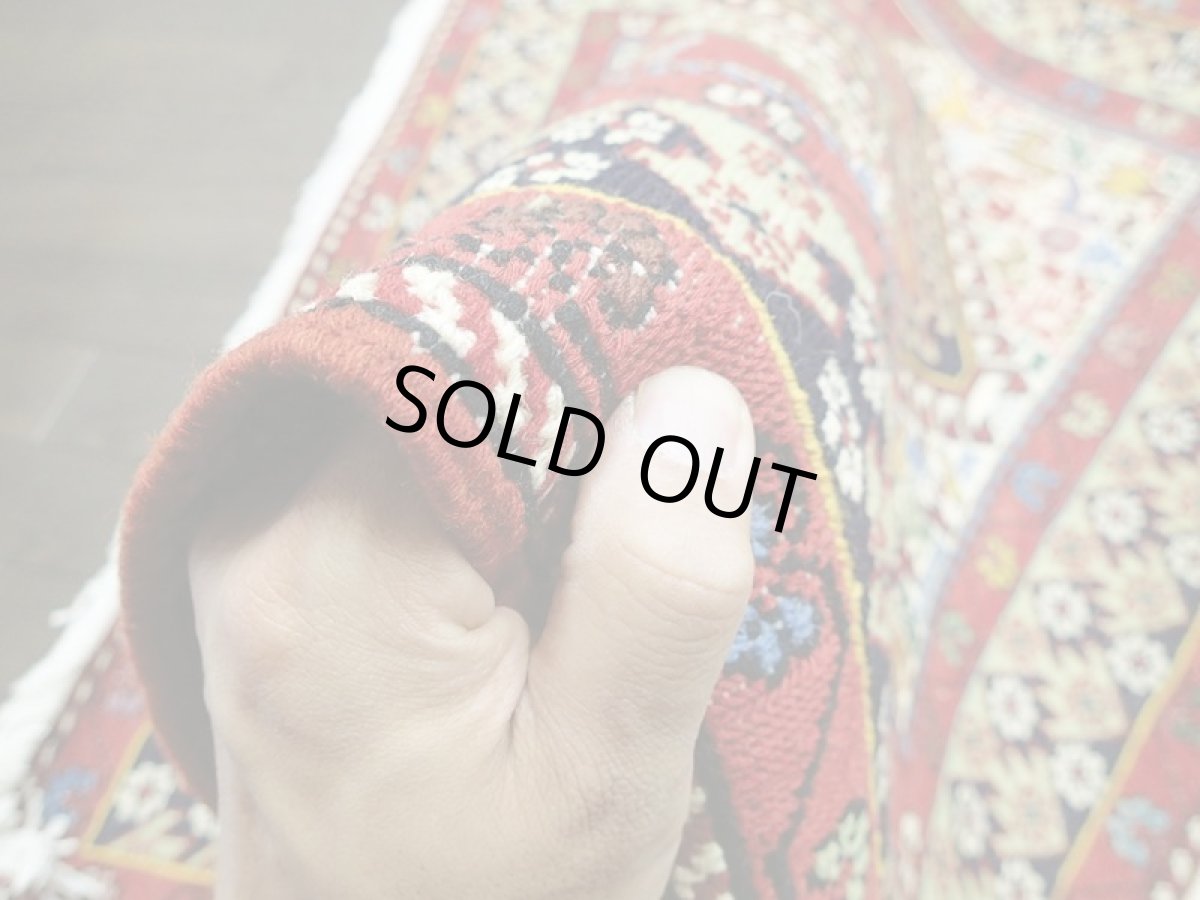 画像9: ペルシャ キリム グーチャン シルク ウール 1m 玄関 マット サイズ 100 x 82 cm 128 スマック 手織り トライバル ラグ 天然 ウール マット 絨毯 カーペット カラフル 動物 柄 (9)