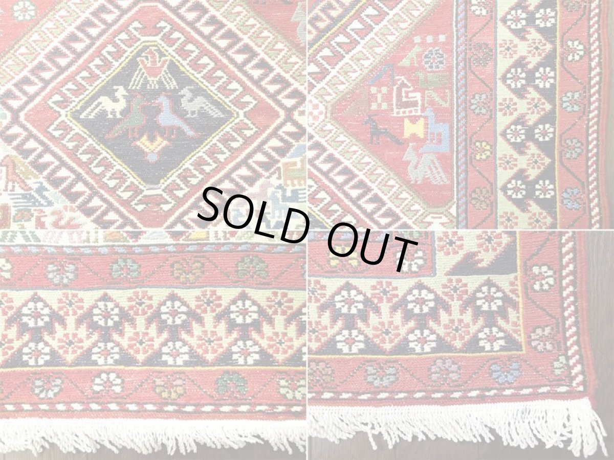 画像10: ペルシャ キリム グーチャン シルク ウール 1m 玄関 マット サイズ 100 x 82 cm 128 スマック 手織り トライバル ラグ 天然 ウール マット 絨毯 カーペット カラフル 動物 柄 (10)