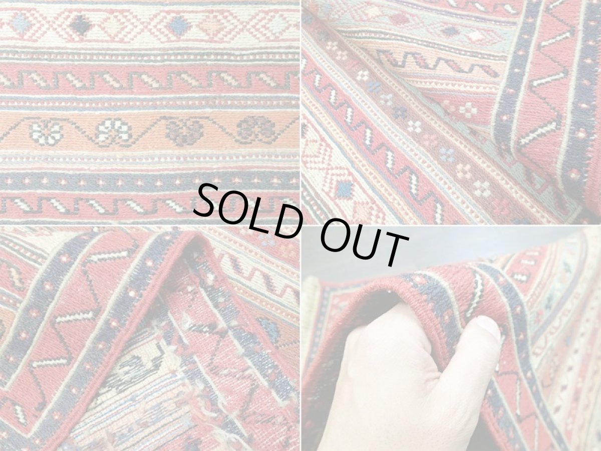 画像9: ペルシャ キリム グーチャン 1m 玄関 マット サイズ 100 x 52 cm 133 スマック 手織り トライバル ラグ 天然 ウール マット 絨毯 カーペット カラフル (9)