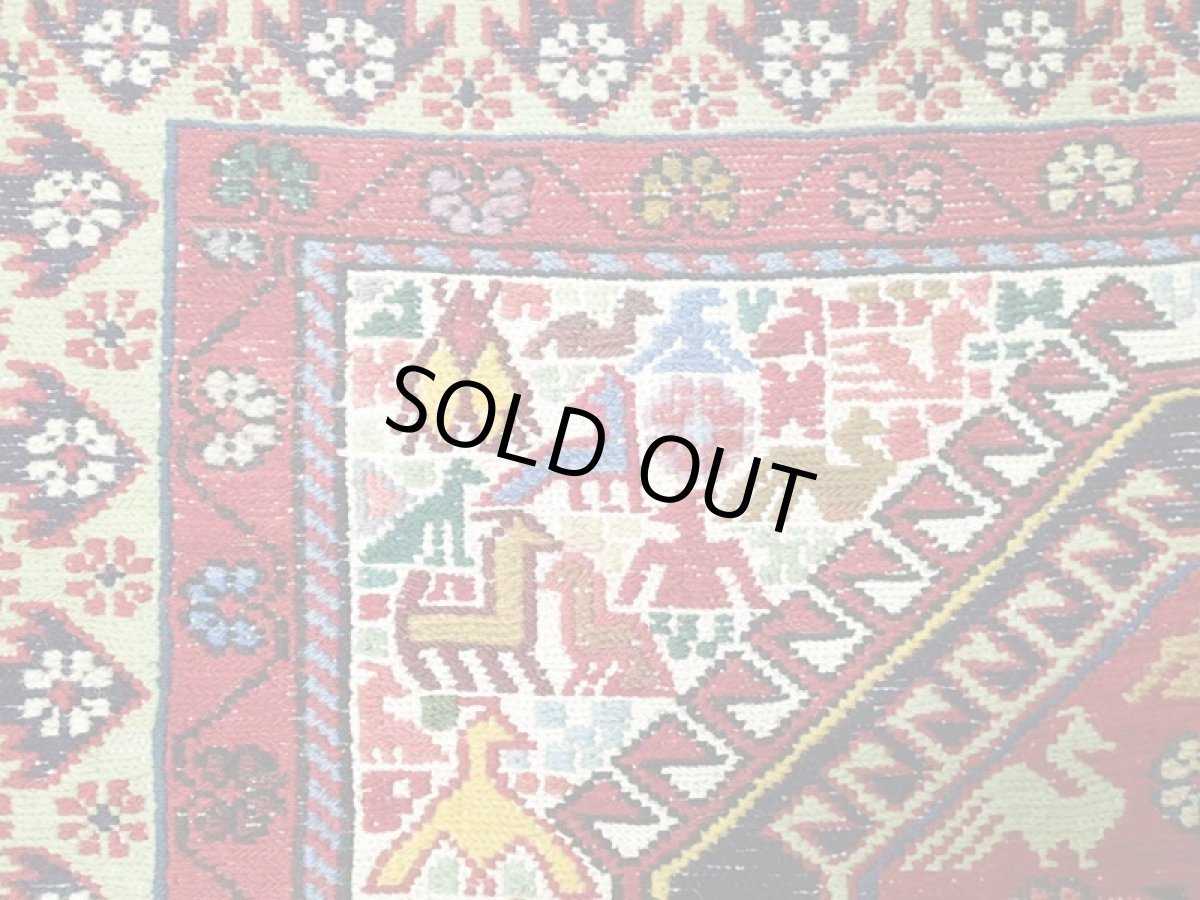 画像6: ペルシャ キリム グーチャン シルク ウール 1m 玄関 マット サイズ 100 x 82 cm 128 スマック 手織り トライバル ラグ 天然 ウール マット 絨毯 カーペット カラフル 動物 柄 (6)