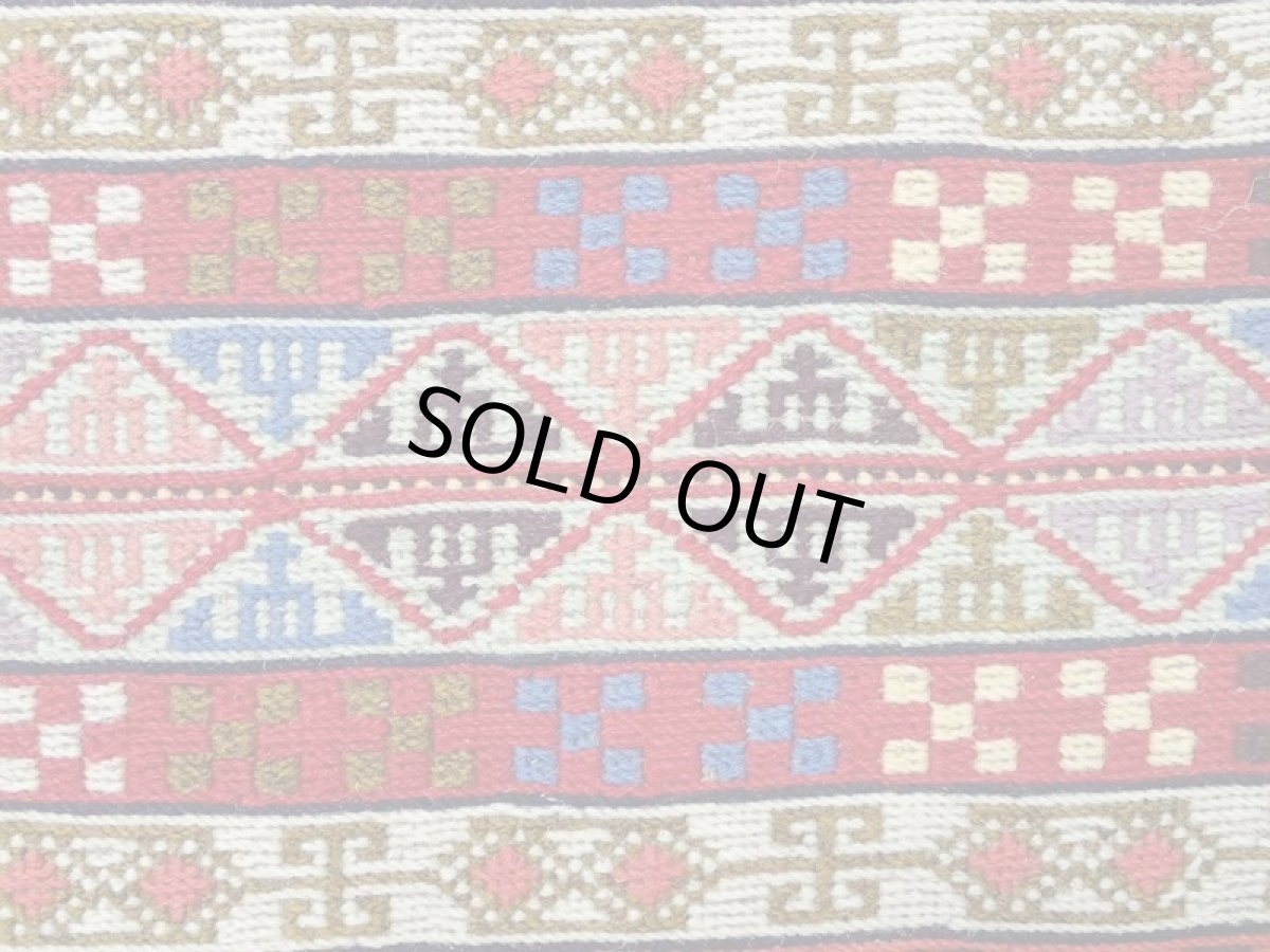 画像9: ペルシャ キリム グーチャン 1m 玄関 マット サイズ 102 x 53 cm S146 スマック 手織り トライバル ラグ 天然 ウール マット 絨毯 カーペット カラフル ボーダー (9)