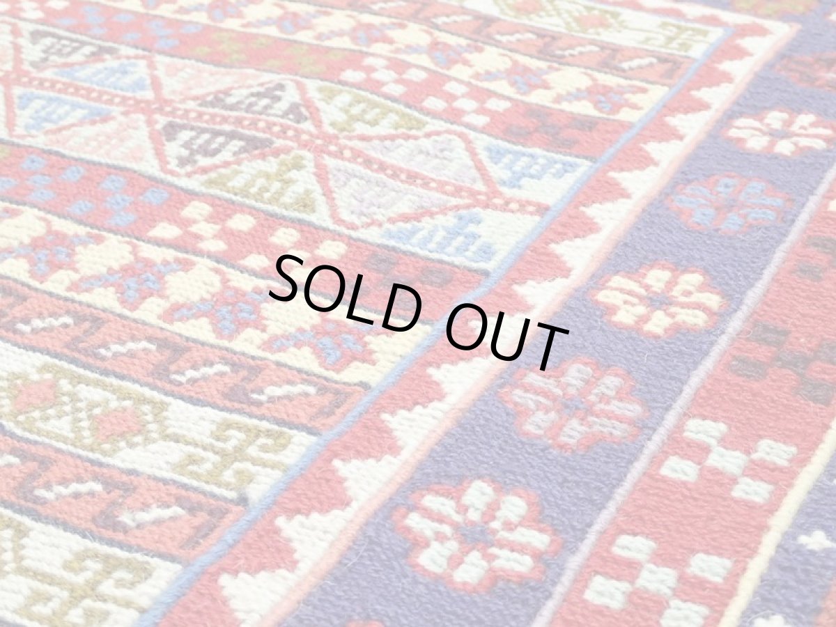 画像6: ペルシャ キリム グーチャン 1m 玄関 マット サイズ 102 x 53 cm S146 スマック 手織り トライバル ラグ 天然 ウール マット 絨毯 カーペット カラフル ボーダー (6)