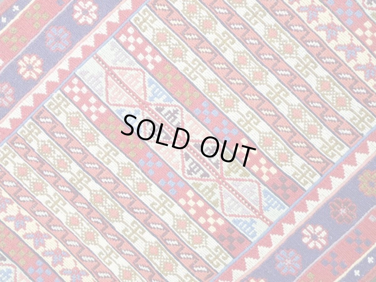 画像5: ペルシャ キリム グーチャン 1m 玄関 マット サイズ 102 x 53 cm S146 スマック 手織り トライバル ラグ 天然 ウール マット 絨毯 カーペット カラフル ボーダー (5)