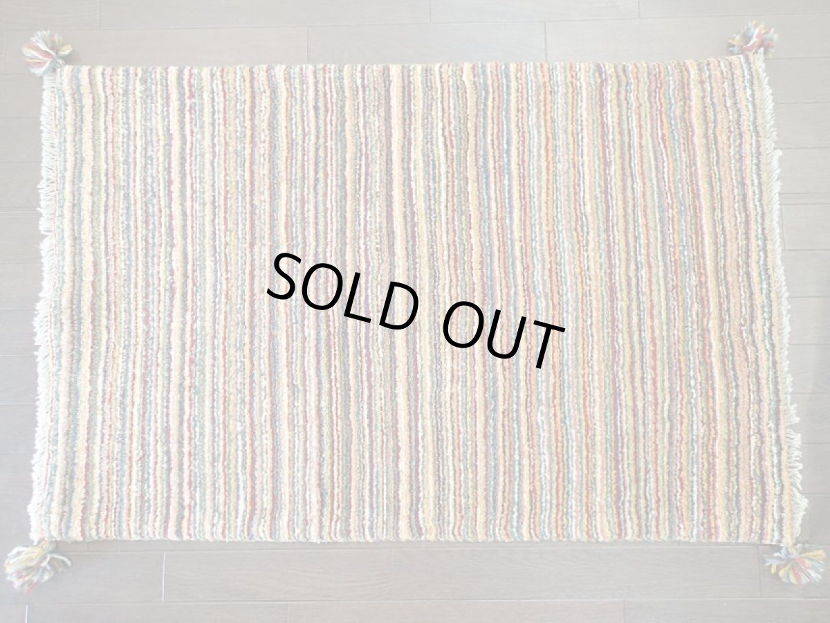 画像2: ペルシャ ギャッベ 1.2m アクセント サイズ ラグ 116 x 77 cm No.115 ハンドメイド ギャベ 肉厚 ウール 手織り トライバルラグ 天然 ウール 絨毯 カーペット カラフル 虹色 クレイジーパターン マルチ カラー n-115-116077s051-002 (2)