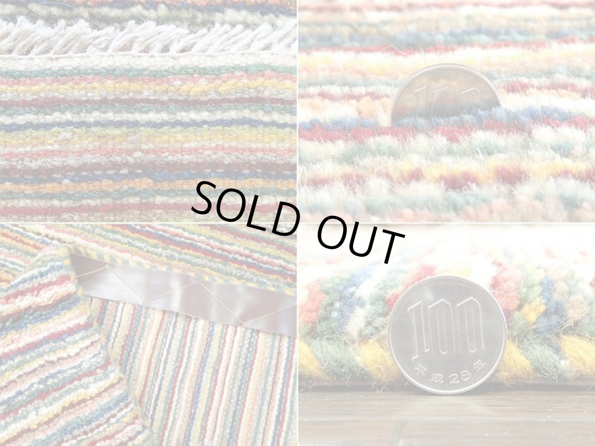 画像9: ペルシャ ギャッベ 1.2m アクセント サイズ ラグ 116 x 77 cm No.115 ハンドメイド ギャベ 肉厚 ウール 手織り トライバルラグ 天然 ウール 絨毯 カーペット カラフル 虹色 クレイジーパターン マルチ カラー n-115-116077s051-002 (9)