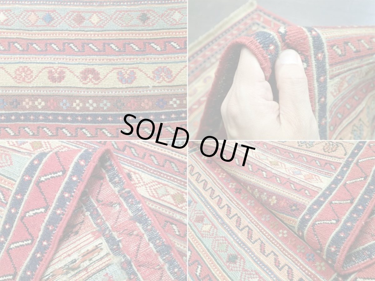 画像9: ペルシャ キリム グーチャン 1m 玄関 マット サイズ 100 x 52 cm 134 スマック 手織り トライバル ラグ 天然 ウール マット 絨毯 カーペット カラフル ラフラ ボーダー (9)