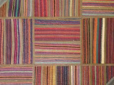 画像6: ペルシャ キリム ジャジム パッチワーク ラグ 1.3m アクセント サイズ 126 x 83 cm 5507 平織り 天然 ウール 絨毯 敷物 マット カーペット 茶 赤 紫 カラフル マルチカラー  縞 模様 n-5507-126083sa08 (6)