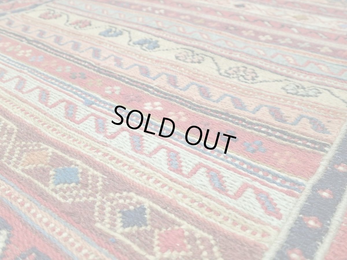 画像5: ペルシャ キリム グーチャン 1m 玄関 マット サイズ 100 x 52 cm 134 スマック 手織り トライバル ラグ 天然 ウール マット 絨毯 カーペット カラフル ラフラ ボーダー (5)