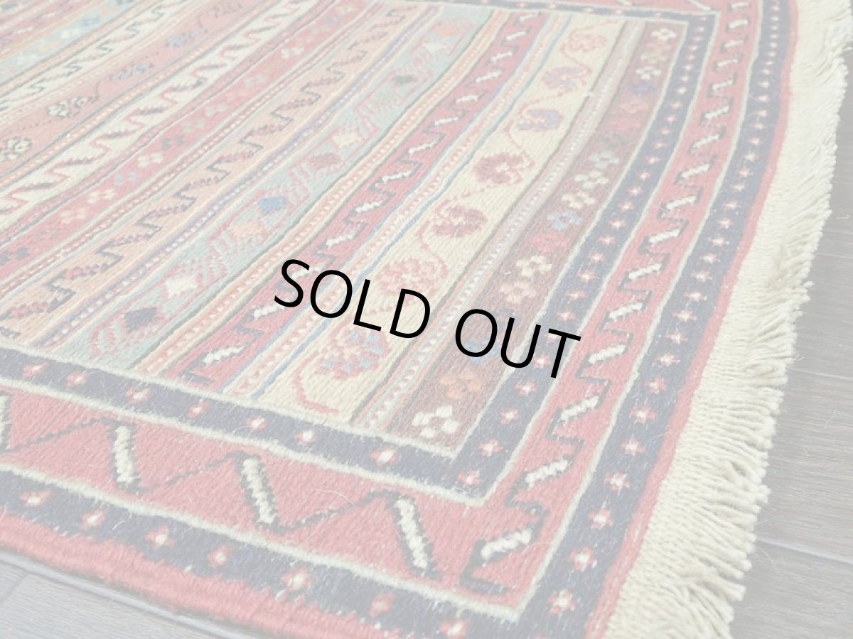 画像6: ペルシャ キリム グーチャン 1m 玄関 マット サイズ 100 x 52 cm 134 スマック 手織り トライバル ラグ 天然 ウール マット 絨毯 カーペット カラフル ラフラ ボーダー (6)