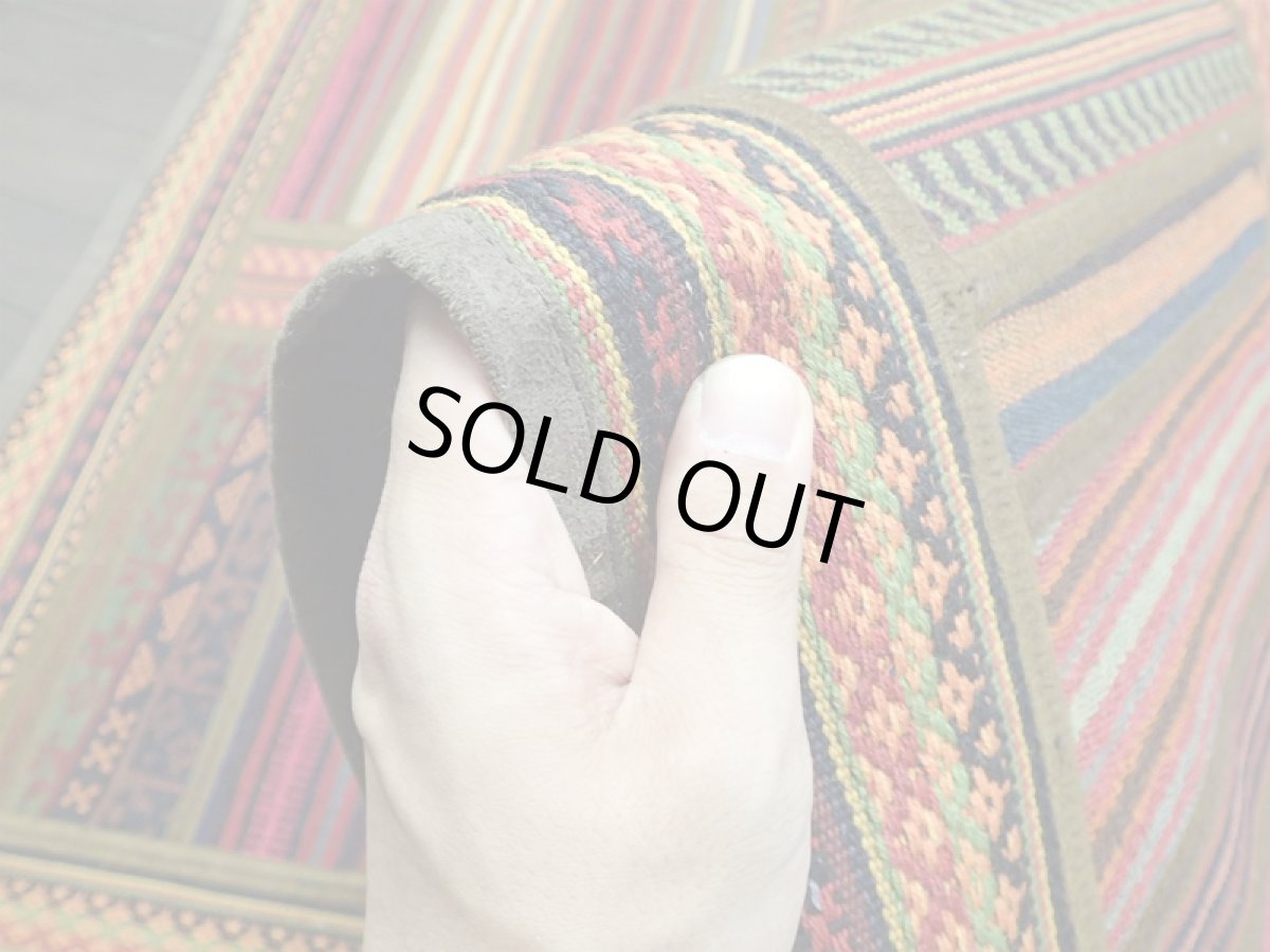 画像9: ペルシャ キリム ジャジム パッチワーク ラグ 縦1.2m アクセント サイズ 123 x 85 cm No.5485 平織り 天然 ウール 絨毯 敷物 マット カーペット 茶 赤 黄 カラフル マルチカラー  縞 模様 n-5485-123085sa08 (9)