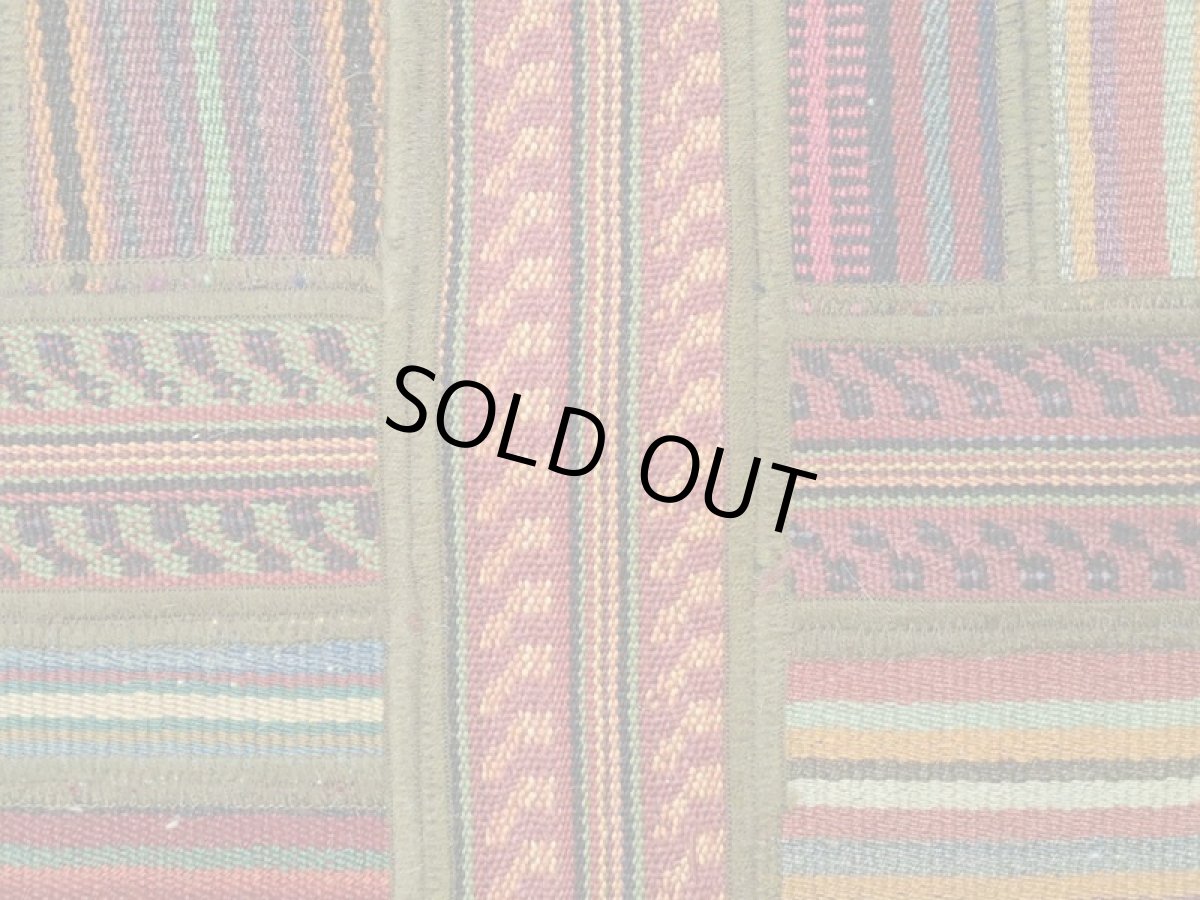 画像8: ペルシャ キリム ジャジム パッチワーク ラグ 縦1.2m アクセント サイズ 123 x 85 cm No.5485 平織り 天然 ウール 絨毯 敷物 マット カーペット 茶 赤 黄 カラフル マルチカラー  縞 模様 n-5485-123085sa08 (8)