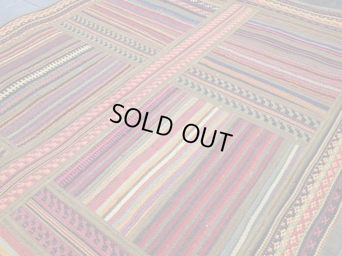 画像6: ペルシャ キリム ジャジム パッチワーク ラグ 縦1.2m アクセント サイズ 123 x 85 cm No.5485 平織り 天然 ウール 絨毯 敷物 マット カーペット 茶 赤 黄 カラフル マルチカラー  縞 模様 n-5485-123085sa08 (6)