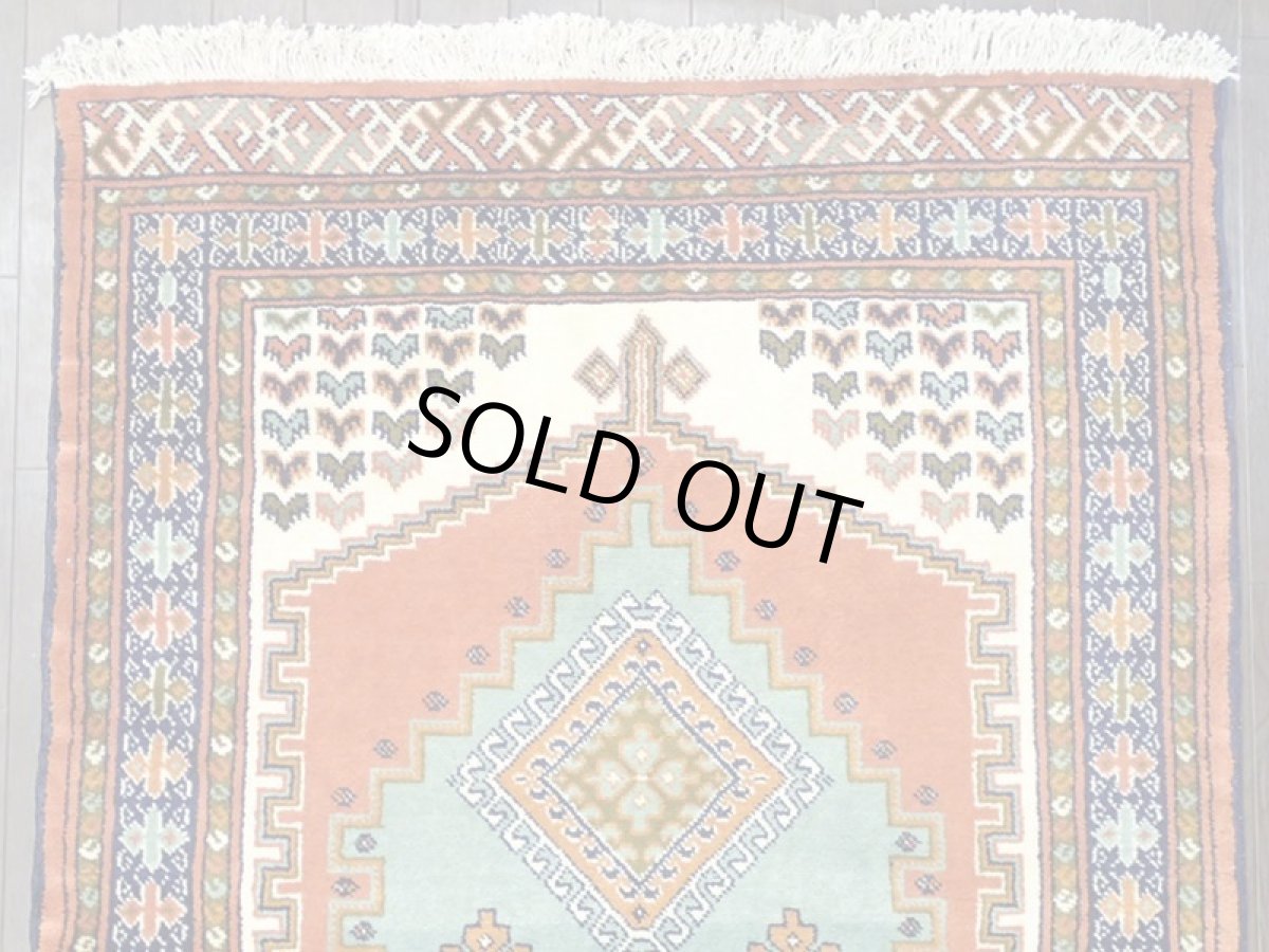 画像5: 新品 ペルシャ 絨毯 トルクメン 1.4m アクセント サイズ 143 x 98 cm E37 トライバル ラグ 天然 ウール 敷物 マット カーペット 茶 オレンジ クリーム 白  エメラルドグリーン 民族 柄 (5)