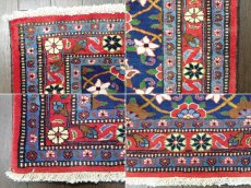 画像11: ペルシャ 絨毯 ハマダン 1.6m センター サイズ 156 x 105 cm 27 トライバル ラグ 天然 ウール 敷物 マット カーペット 青 赤 花柄 (11)