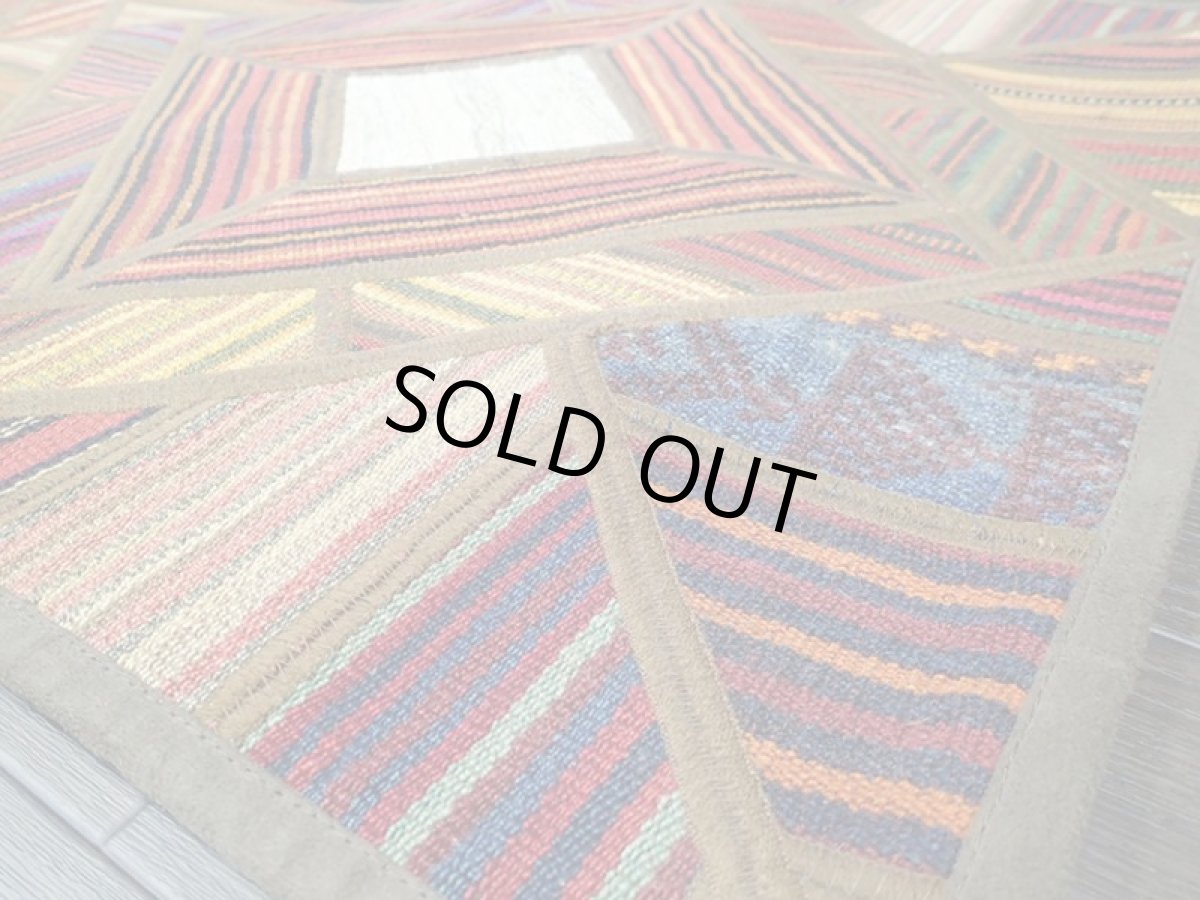 画像7: ペルシャ キリム ジャジム パッチワーク ラグ 1.3m アクセント サイズ 134 x 68 cm 5492 平織り 天然 ウール 絨毯 敷物 マット カーペット 茶 赤 黄 クリーム カラフル マルチカラー 縞 模様 (7)